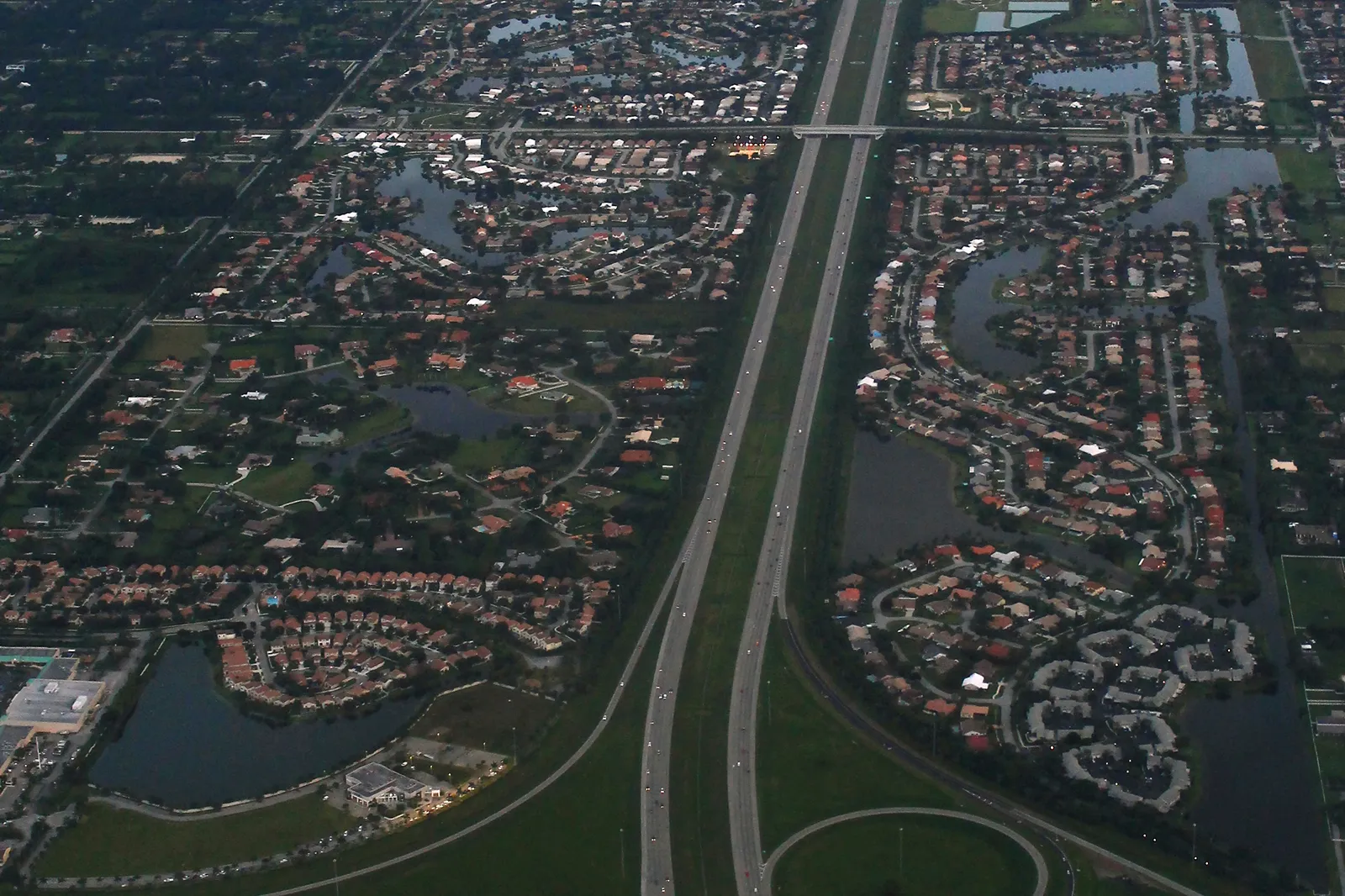 Aerial view of Interstate 75 at the Pines Boulevard interchange in Pembroke Pines, beside The Shops at Pembroke Gardens.