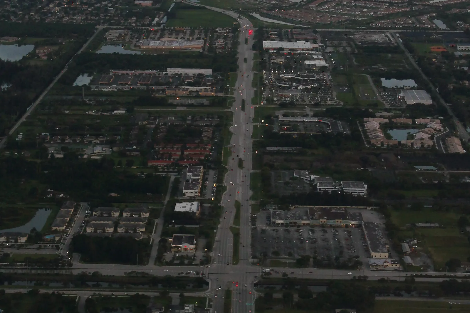 Aerial view of University Drive at Pines Boulevard in east Pembroke Pines, near the Pines Recreation Center.