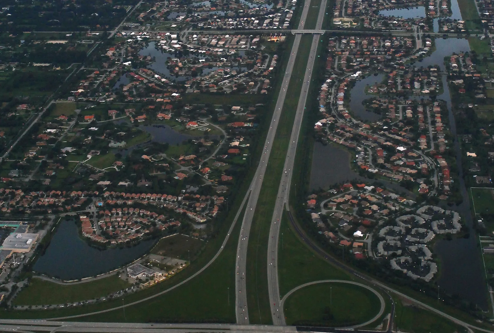 Lakeside neighborhoods along I-75 north of Pines Boulevard, seen from the air.