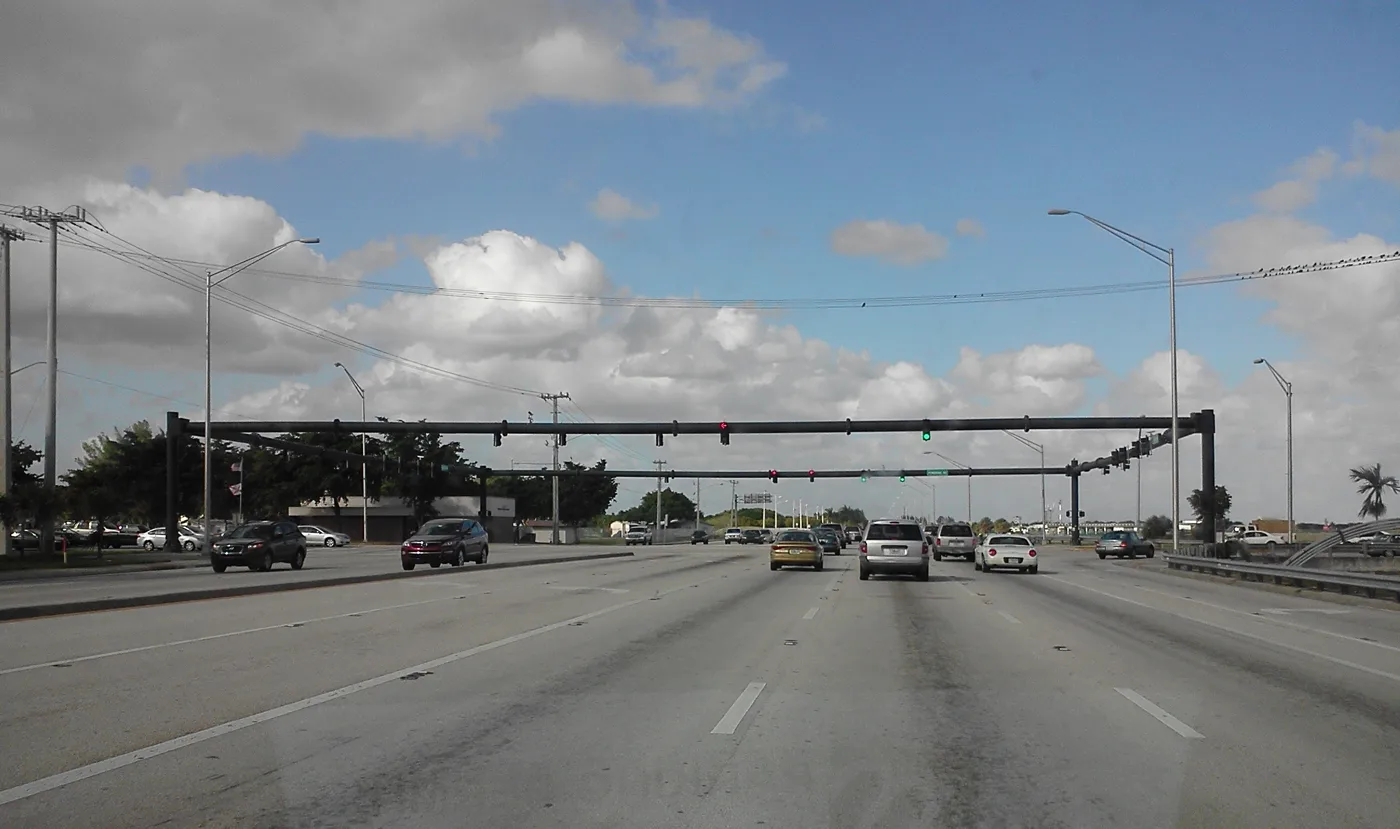 Traffic signals where University Drive meets Pembroke Road, two state roads on the Pembroke Pines and Miramar line.