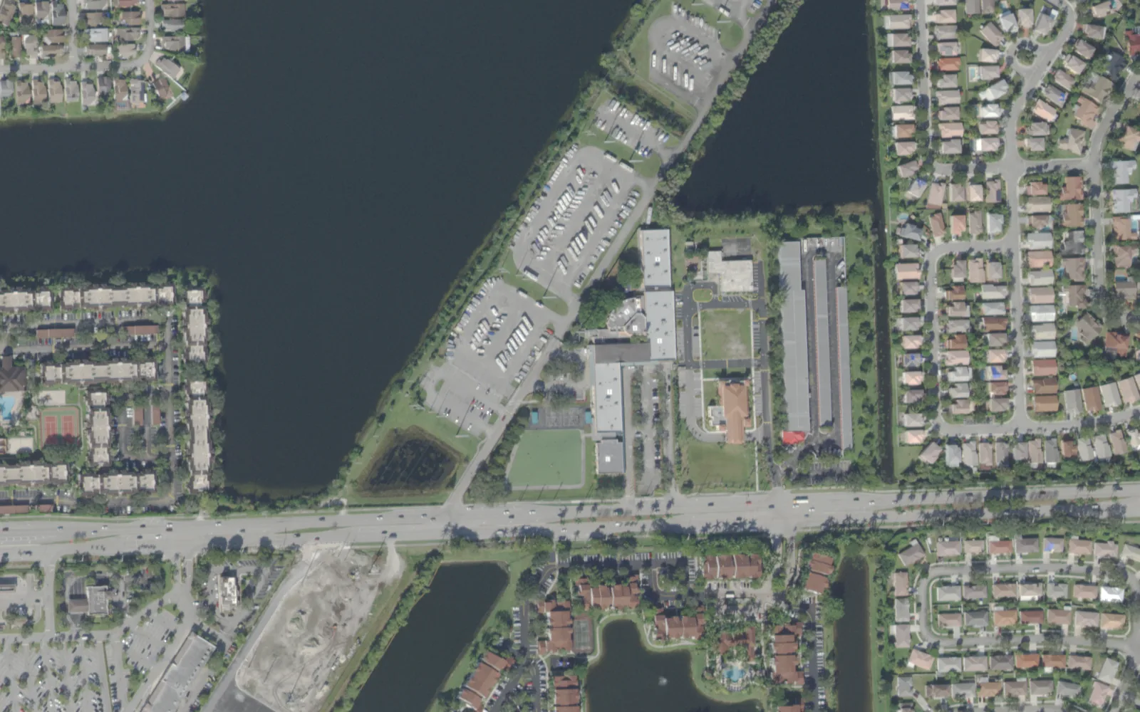 The Pembroke Pines Charter Elementary East Campus on Pembroke Road, seen from the air