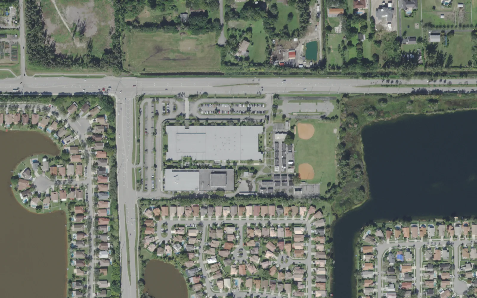 Silver Trail Middle School's campus on Sheridan Street in Pembroke Pines, seen from the air