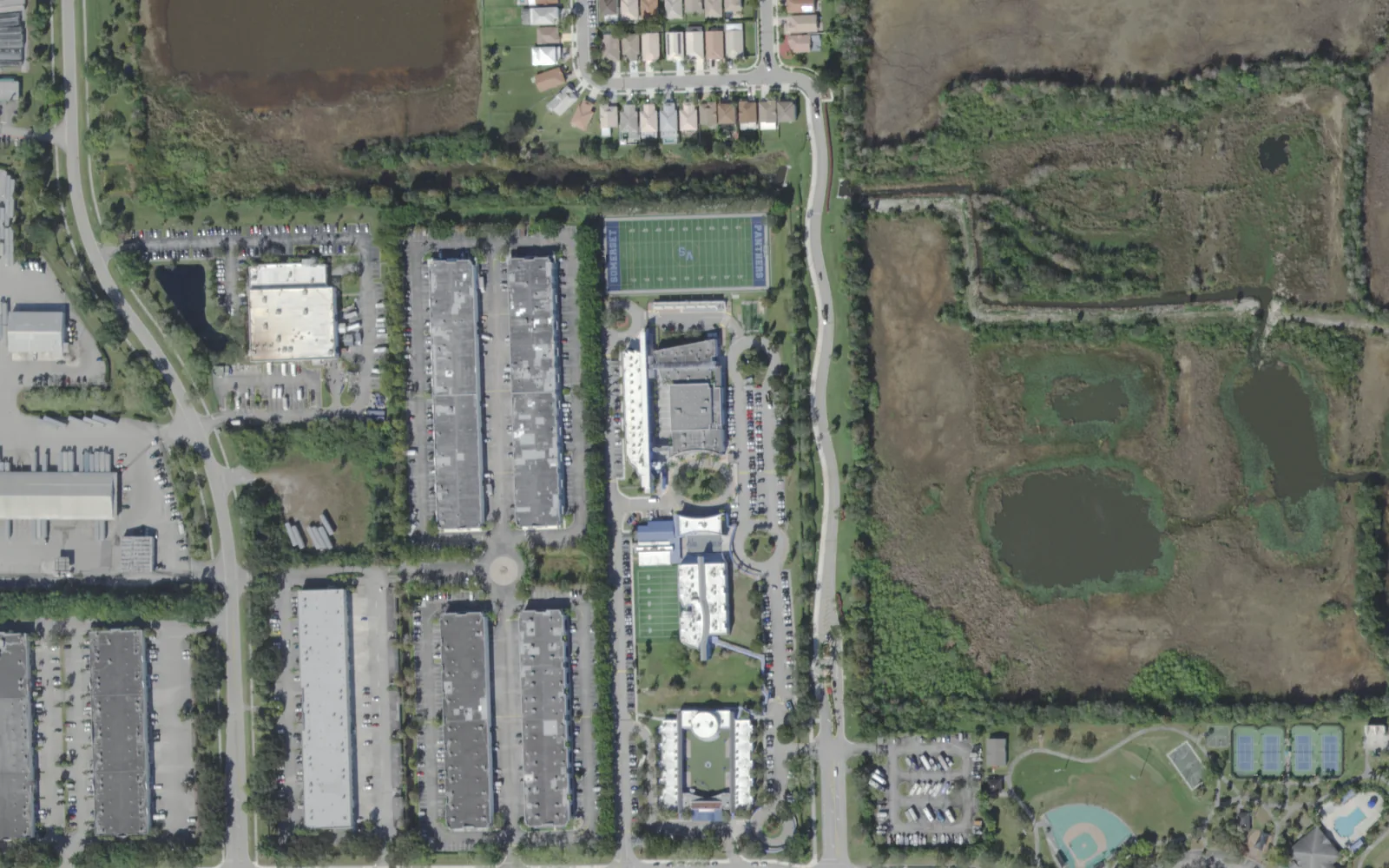 Somerset Academy's Johnson Street campus in Pembroke Pines, home of the Somerset Arts Conservatory, seen from the air