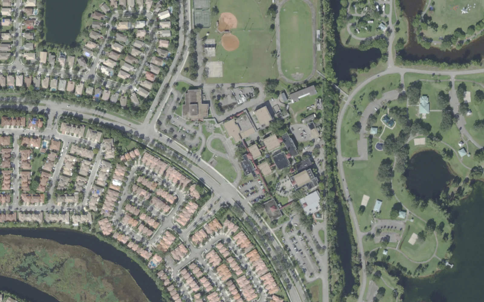Walter C. Young Middle School's campus on NW 129th Avenue in Pembroke Pines, seen from the air