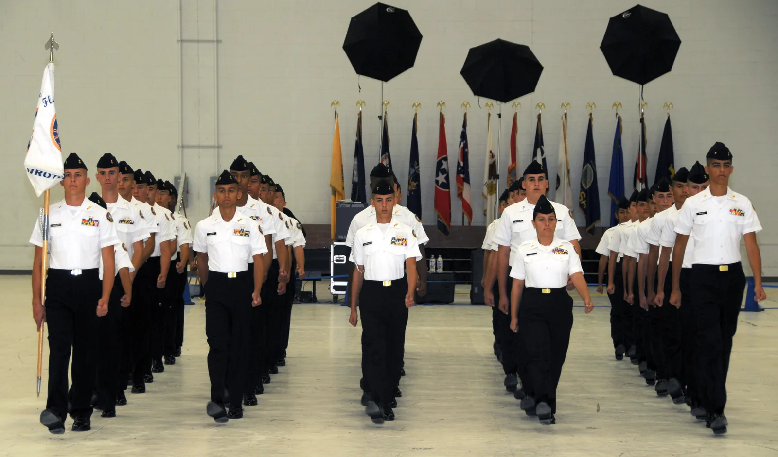 Navy Junior ROTC cadets from Charles W. Flanagan High School in Pembroke Pines at a national drill competition in Pensacola.