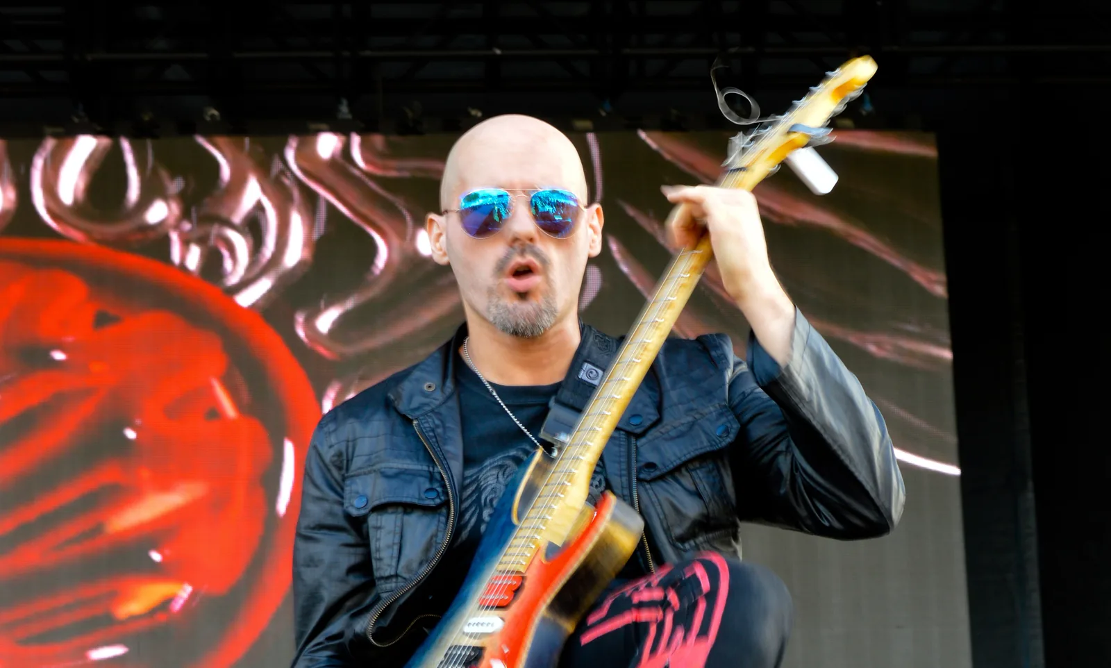 A guitarist on stage at the Rockfest 80's music festival in Pembroke Pines.